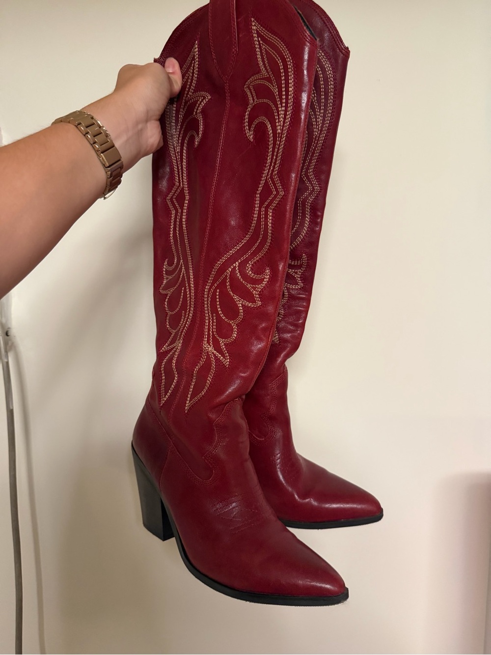 Aldo Tall Red Western Block-Heel Boots